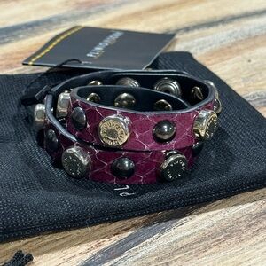 PLINIO VISONA Purple Studded Leather Bracelet